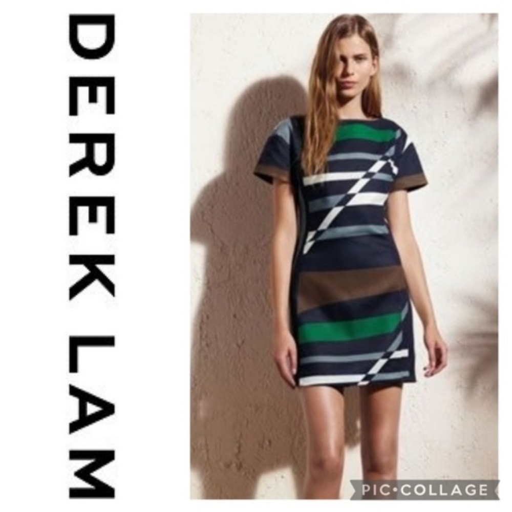 Derek Lam X Geometric Striped Linen Cotton Dress Sz. 6, 17" PTP, 32" L